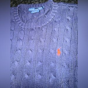 Ralph Lauren Women’s Navy Blue Cable Knit Crewneck Sweater w/ Red Polo Horse